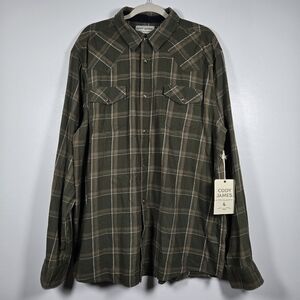 NEW Cody James Western Pearl Snap Green Plaid Flannel Button Down Shirt Size XXL